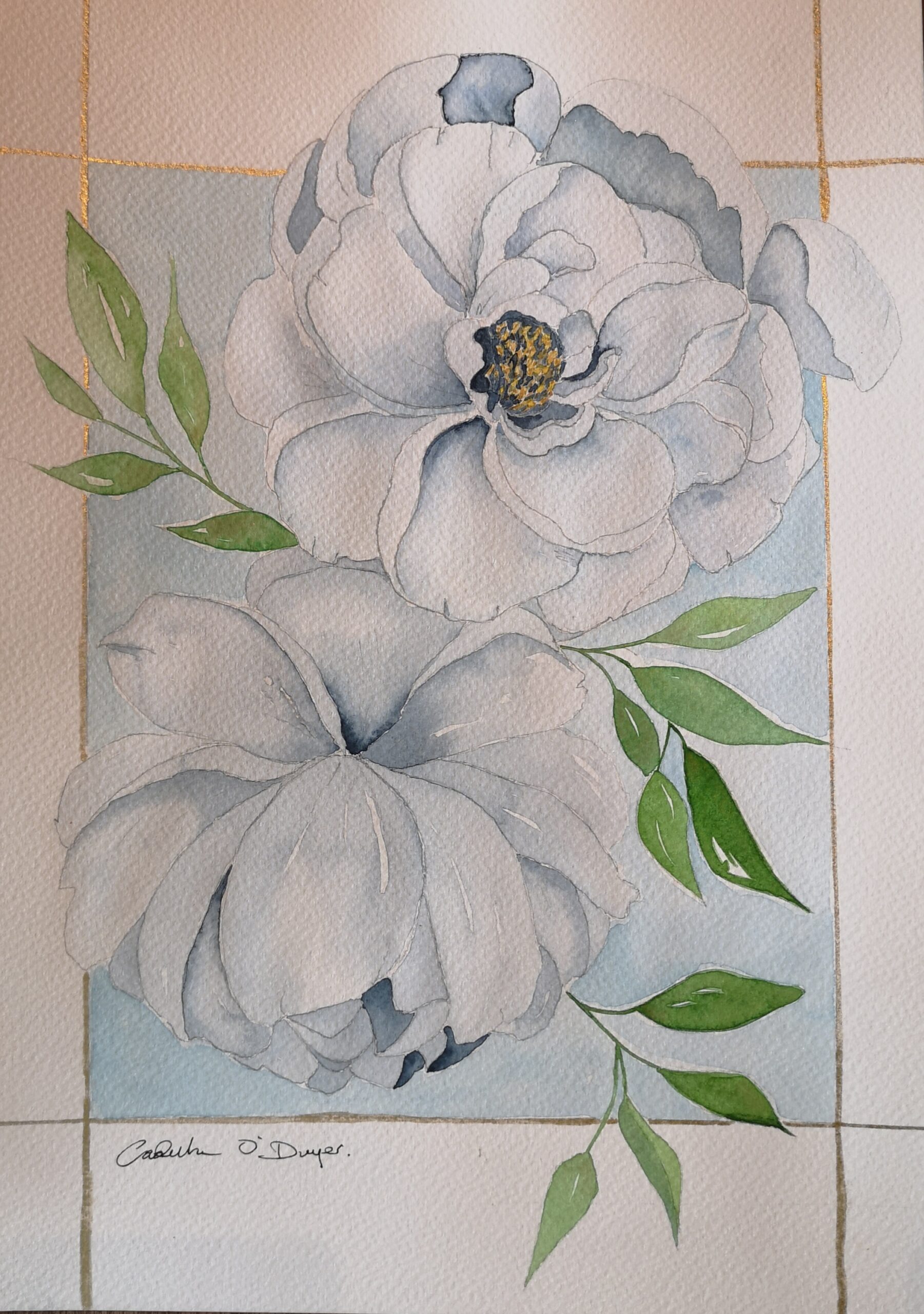 Watercolour Irish Art White Peony